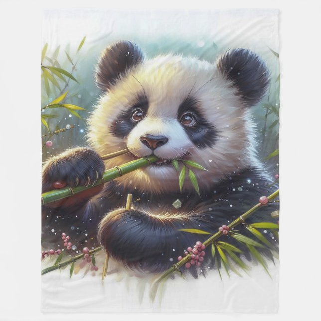 Couverture Polaire Adorable Ours De Panda Mangeant Bambou (Devant)