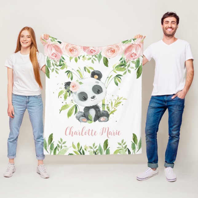 Couverture Polaire Adorable Panda Bear Rose Floral Vert (En situation)