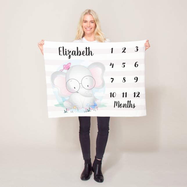 Couverture Polaire Adorable Papillons éléphants Baby Milestone (En situation)
