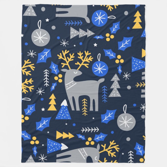 Couverture Polaire Adorables Noël style scandinave Bleu (Devant)