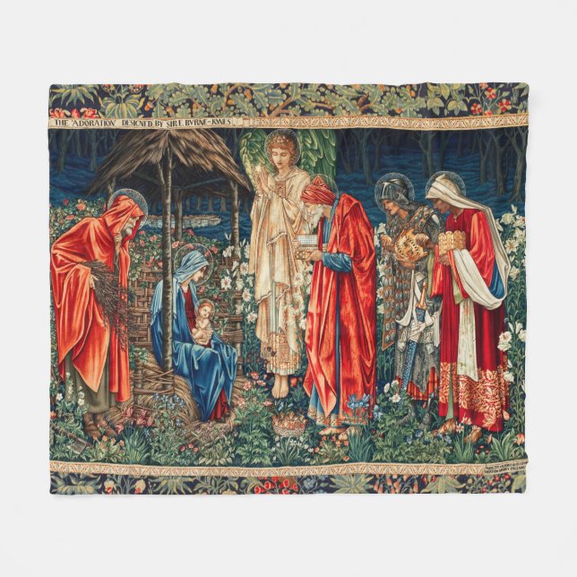 Couverture Polaire ADORATION DE MAGI Morris, Fil de Noël Burne-Jones (Devant (Horizontal))