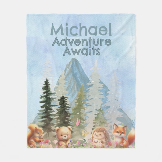 Couverture Polaire Adventure Awaits Personalized Woodland Animal Gift (Devant)