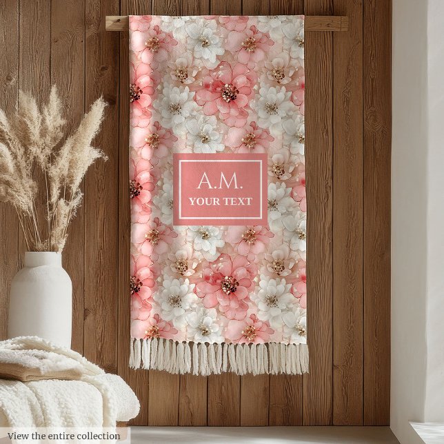 Couverture Polaire Aerial Pink and Gold Modern Ink Flowers Monogram (Aerial Pink and Gold Modern Ink Flowers Monogram Fleece Blanket )