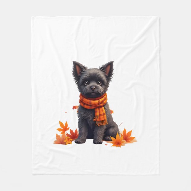 Couverture Polaire Affenpinscher Au Coeur Fait De Feuilles D'Automne (Devant)