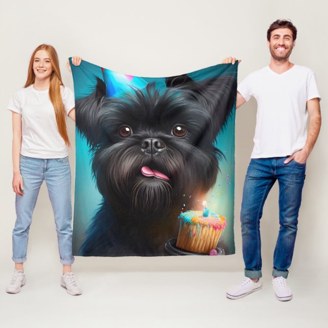 Couverture Polaire Affenpinscher célébrant gâteau de ballons d'annive (En situation)