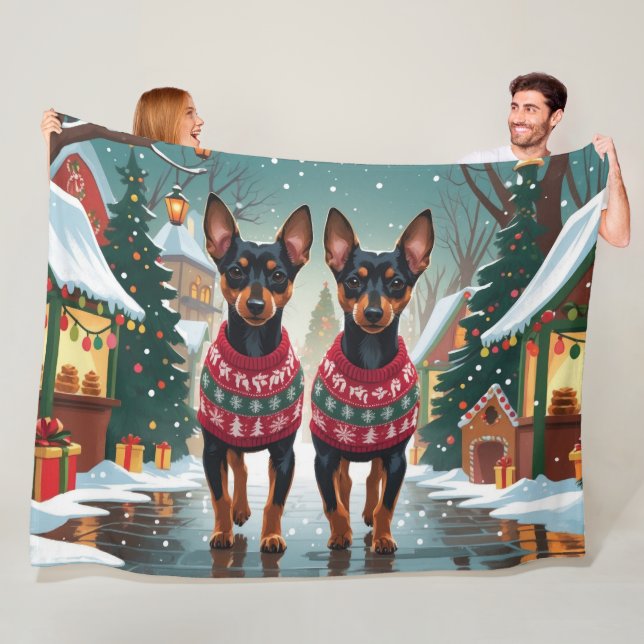 Couverture Polaire Affenpinscher Dogs Christmas Snow Holiday (En situation)