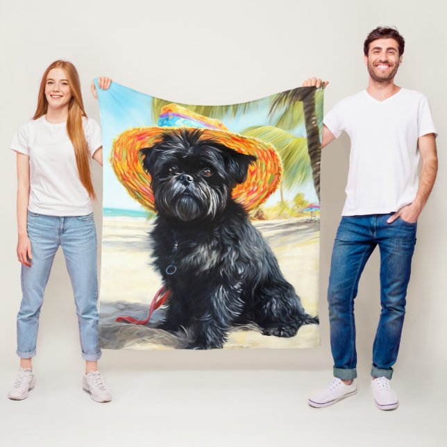 Couverture Polaire Affenpinscher sur la plage, cadeau d'été pour les  (En situation)