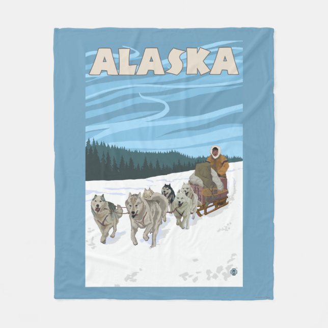 Couverture Polaire Affiche de Vintage voyage d'AlaskaDogsledding (Devant)