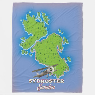 Couverture Polaire Affiche de voyage carte vintage de Sydkoster Suède
