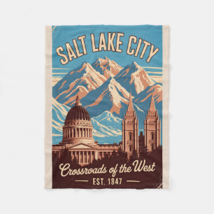 Couverture Polaire Affiche de voyage rétro de Salt Lake City Utah