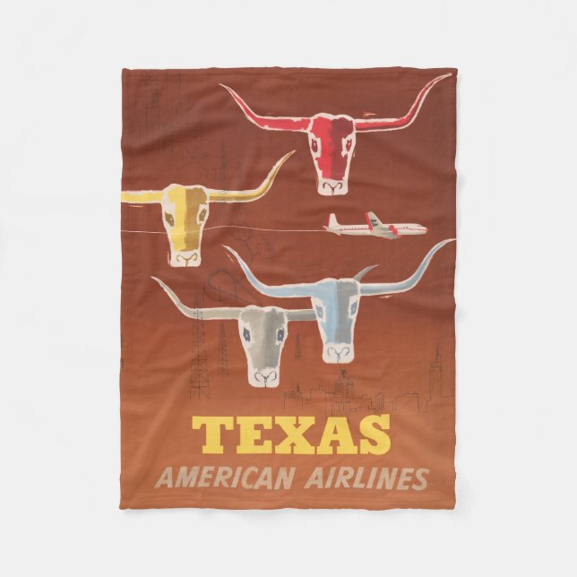 Couverture Polaire Affiche Voyage Pour American Airlines Vers Texas (Devant)