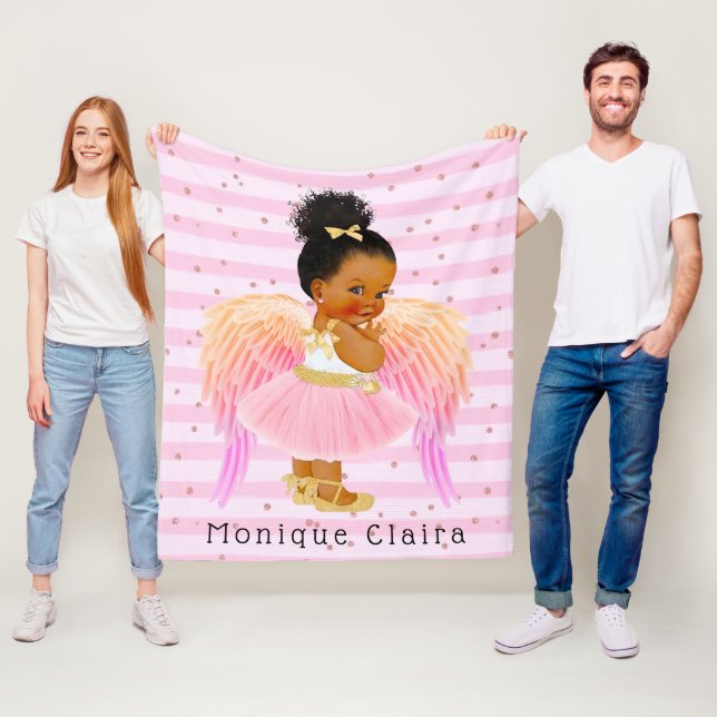 Couverture Polaire African American Girl Rose Ballerina Angel Custom (En situation)