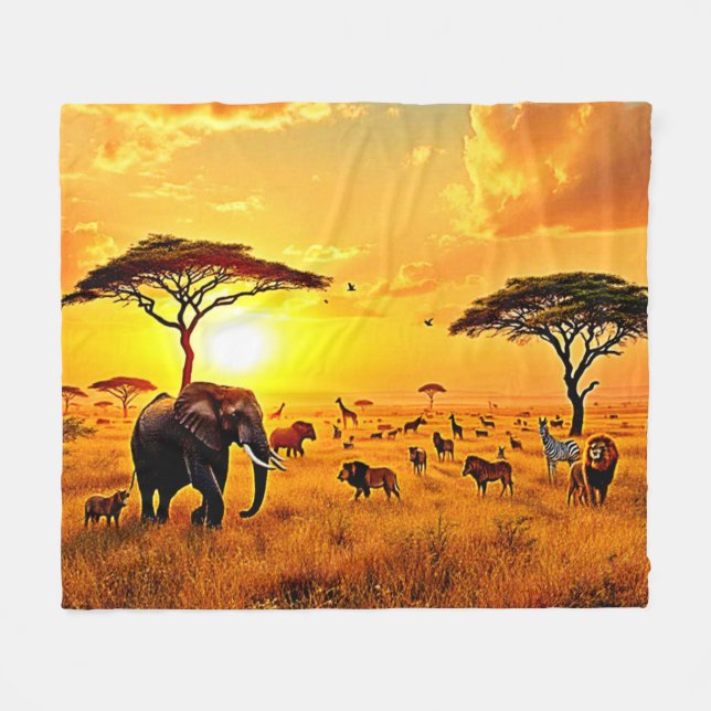 Couverture Polaire African Sunset Safari Majesty Design (Devant (Horizontal))