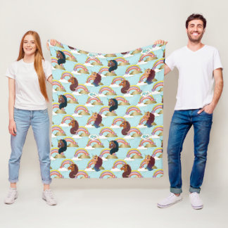 Couverture Polaire Afro Unicorn Arc en ciel et Motif des Coeurs