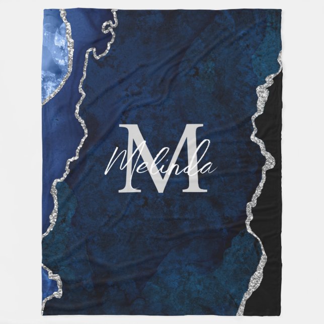 Couverture Polaire Agate de marbre bleu marine et argenté (Devant)