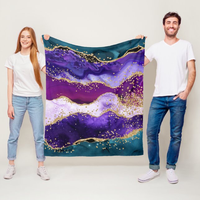 Couverture Polaire Agate de paon scintillant rose, violet et sarcelle (En situation)