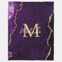 Agate en marbre violet et or