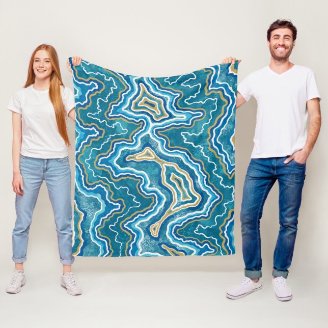 Couverture Polaire Agate graphique en or bleu (En situation)