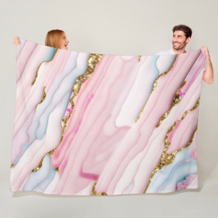Couverture Polaire Agate Marble tendance Blue Pink Gold Collection