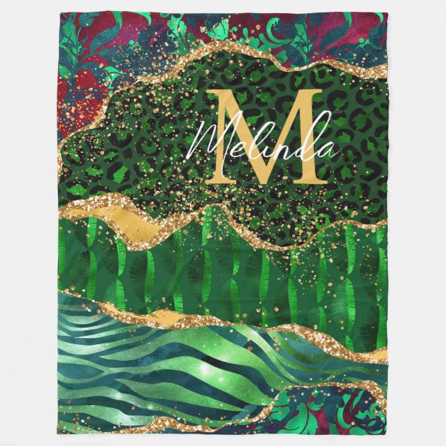 Couverture Polaire Agate Poster de animal Safari vert (Devant)