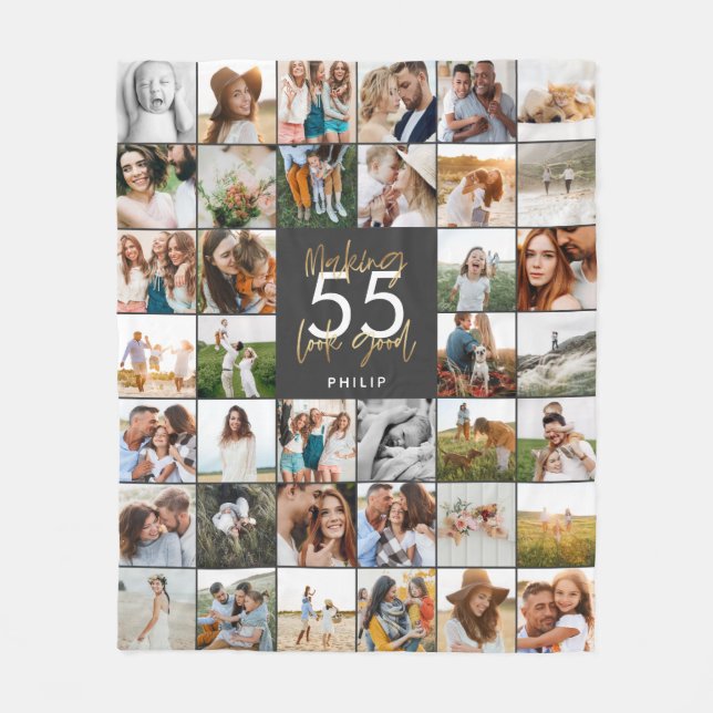 Couverture Polaire âge modifiable chic anniversaire multi photo scrip (Devant)