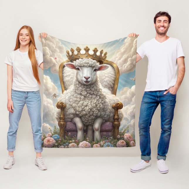 Couverture Polaire Agneau avec une couronne sur un trône (En situation)