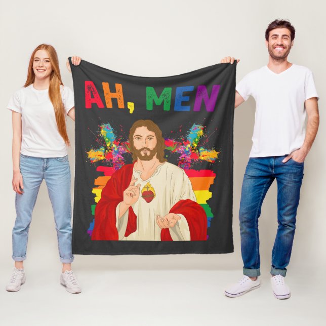 Couverture Polaire Ah Men Funny LGBT Gay pride Jesus Christian (En situation)