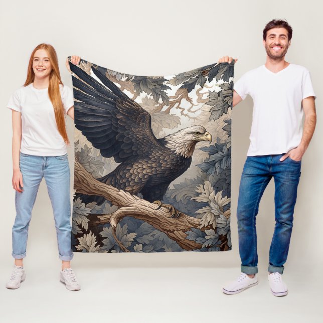 Couverture Polaire Aigle américain chauve style W. Morris (En situation)