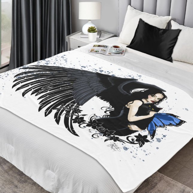 Couverture Polaire Ailes d'ange gothique Chat noir Fée bleue (Créateur téléchargé)