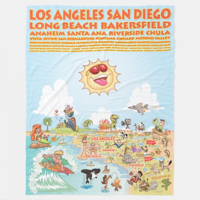 Couverture Polaire Ainsi California Cities and Beaches Fleece Blanket (Devant)
