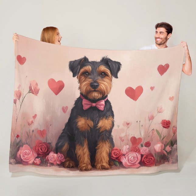 Couverture Polaire Airedale avec des Roses - Saint-Valentin (En situation)