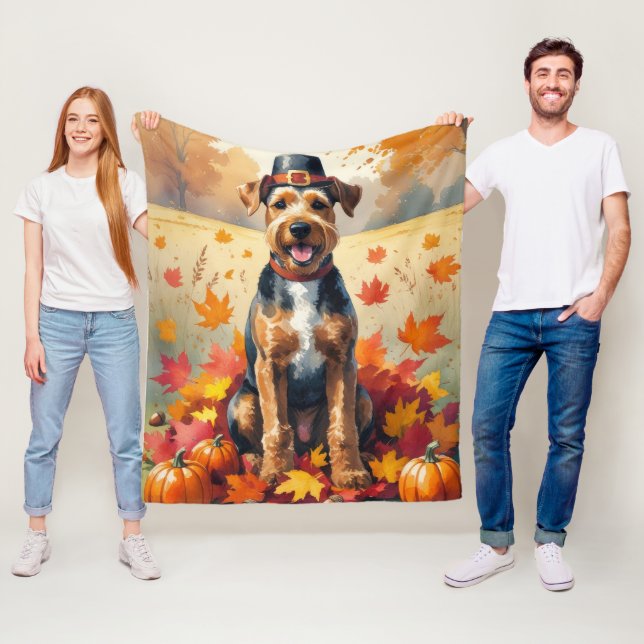 Couverture Polaire Airedale dans l'Art de Thanksgiving des feuilles d (En situation)