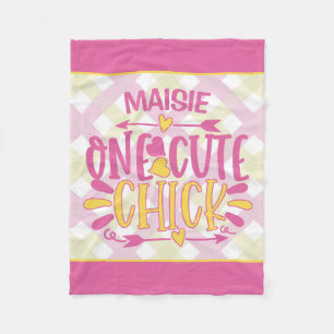 Couverture Polaire AJOUT PERSONNALISÉ NOM Un mignon Chick Rose Jaune