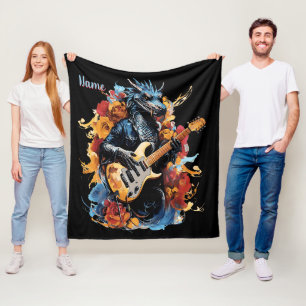 Couverture Polaire Ajouter le nom, Bleu et Noir Guitare Dragon Musici