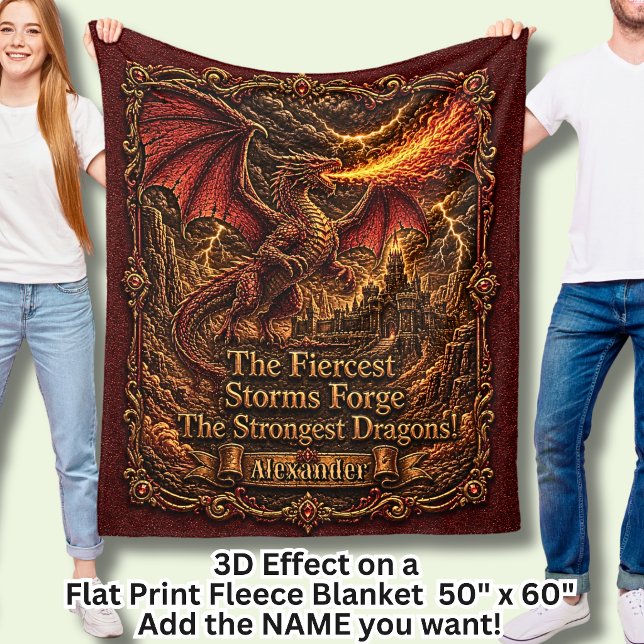 Couverture Polaire Ajouter Nom Dragon de Feu Rouge Effet 3D Motivatio (Créateur téléchargé)