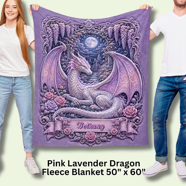 Couverture Polaire Ajouter Nom Dragon Rose avec Lune & Wisteria (Créateur téléchargé)