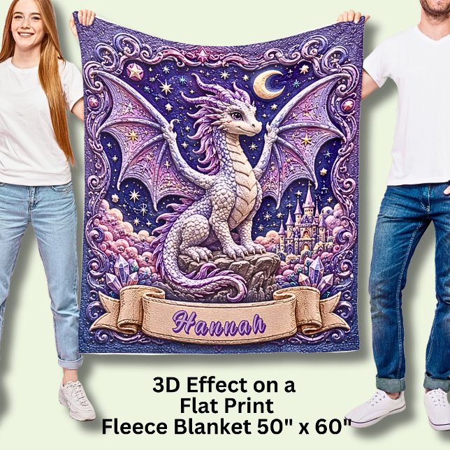 Couverture Polaire Ajouter Nom, Dragon Violet avec Château & Lune  (Créateur téléchargé)