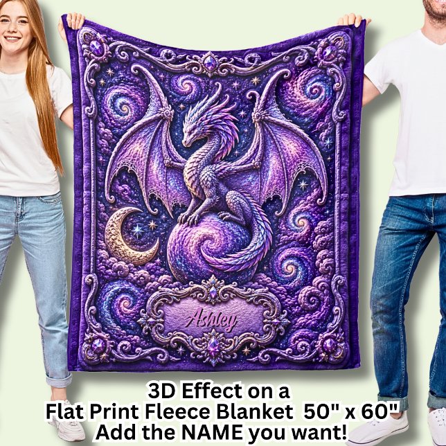 Couverture Polaire Ajouter Nom Effet 3D Galaxie Dragon Violet  (Créateur téléchargé)