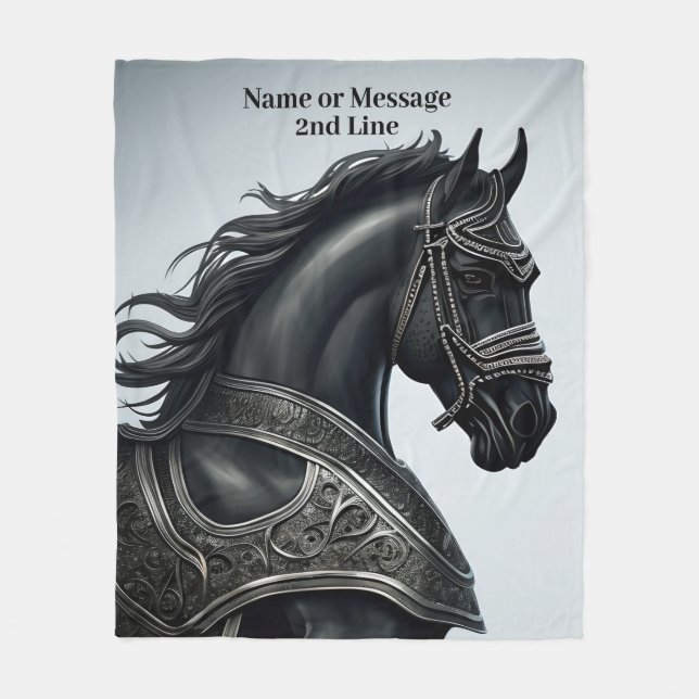 Couverture Polaire Ajouter un message de nom, Cheval Noir Fort avec A (Devant)