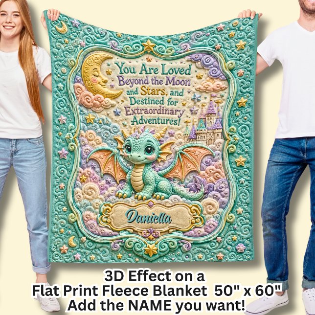 Couverture Polaire Ajouter un nom Effet 3D Dragon Bébé Vert  (Créateur téléchargé)