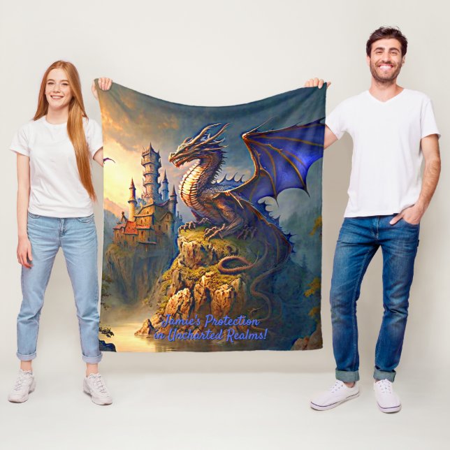 Couverture Polaire Ajouter un nom, Golden Blue Purple Dragon au couch (En situation)