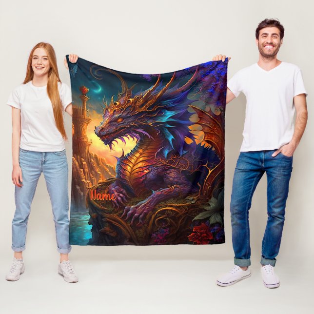 Couverture Polaire Ajouter un nom, Golden Red & Blue Iridescagon Drag (En situation)