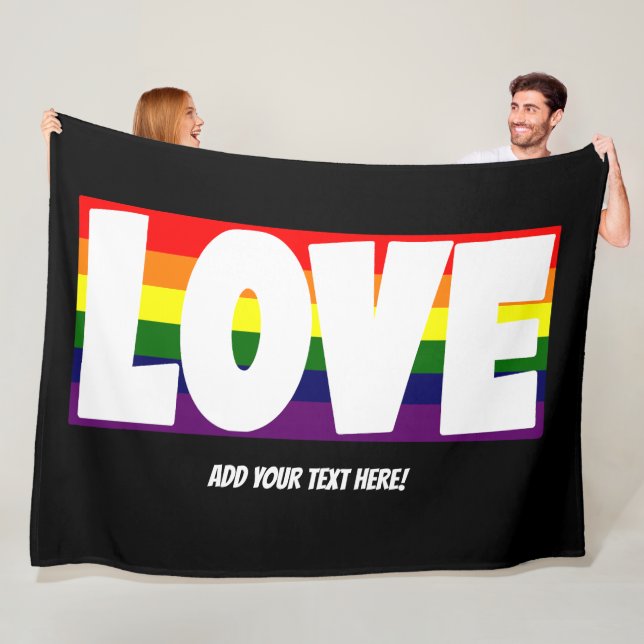 Couverture Polaire Ajouter un nom ou votre texte, Love Rainbow Flag L (En situation)