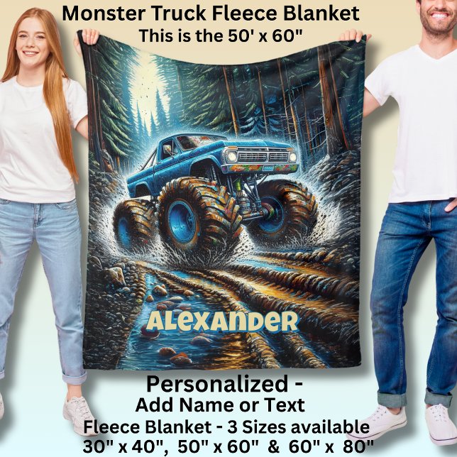 Couverture Polaire Ajouter un nom Texte, Monster Truck en Forêt (Créateur téléchargé)