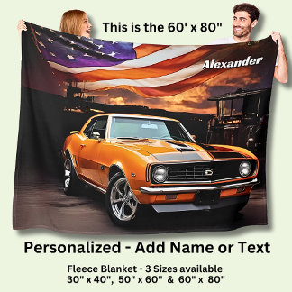 Couverture Polaire Ajouter un nom Texte, voiture musclée orange 