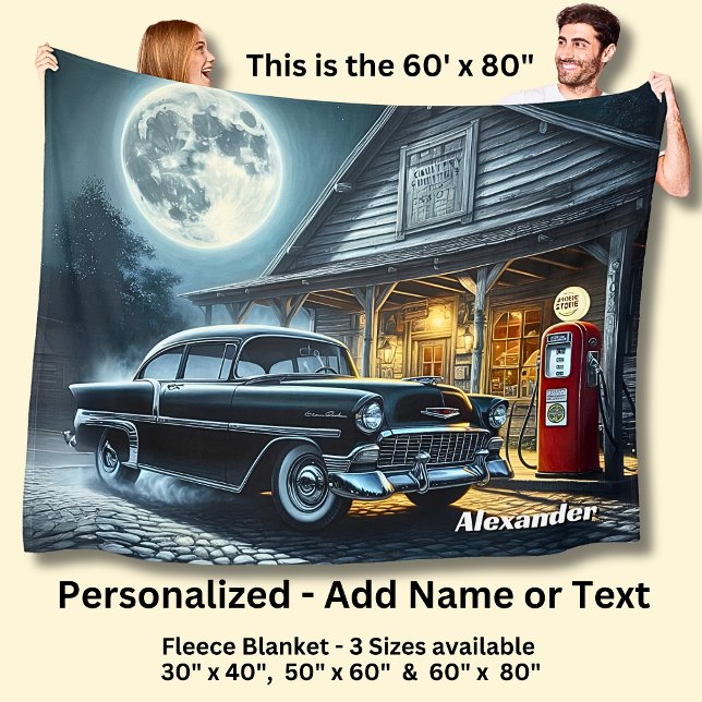 Couverture Polaire Ajouter un texte de nom, voiture classique au clai (Créateur téléchargé)