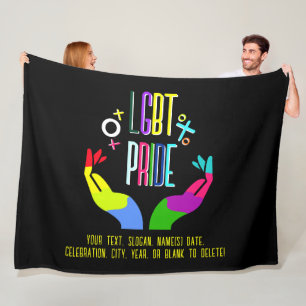 Couverture Polaire Ajouter Votre Texte, Fierté LGBT Arc-en-ciel Mains