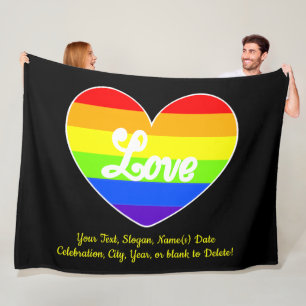 Couverture Polaire Ajouter votre texte, Rainbow Heart LOVE sur Large
