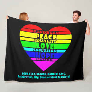 Couverture Polaire Ajouter Votre Texte, Rainbow Heart Peace Equality
