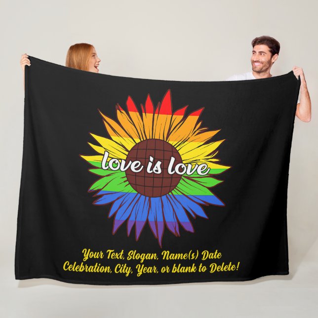 Couverture Polaire Ajouter Votre Texte, Rainbow Sunflower Love Is Lov (En situation)